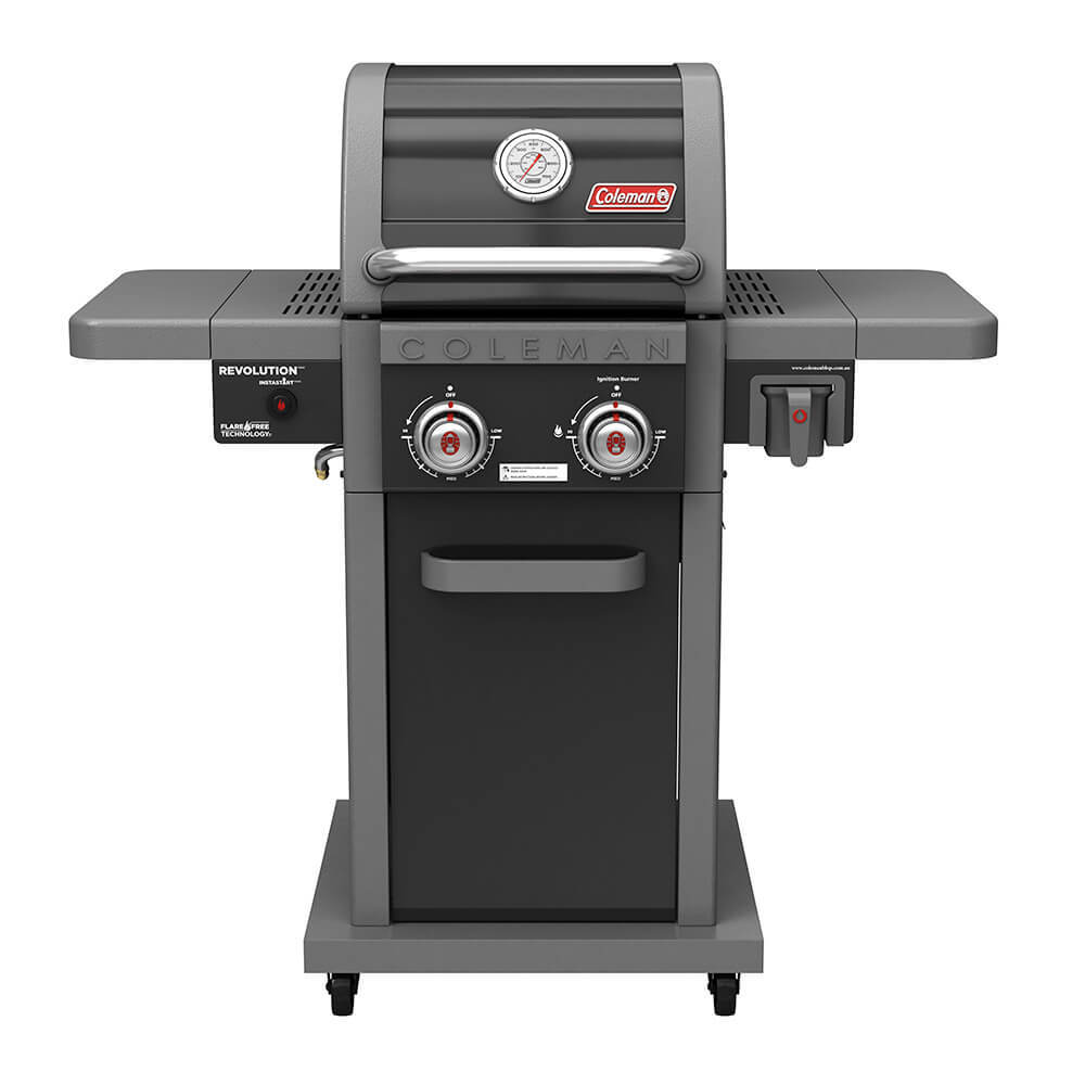 Coleman Revolution 2 Burner BBQ w Folding Shelves Black Gloss REV2BGL