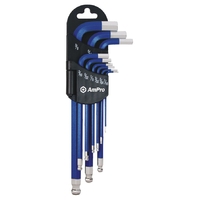 AMPRO 9PC Magnetic Long Arm Hex Wrench Set W/Blue Sleeve (1/16"-3/8")(Blue) T22983
