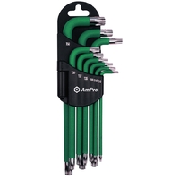 AMPRO 9PC Magnetic Long Arm Temper-Proof Star Wrench Set W/Green Sleeve (T10-T50) T22985