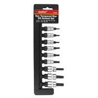 Ampro 1/4" 3/8" Drive Tamper-Proof Star Bit Socket Set 9 Piece T33220