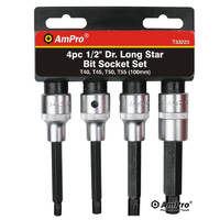 Ampro 1/2" Drive Long Star Bit Socket Set 4 Piece T33223